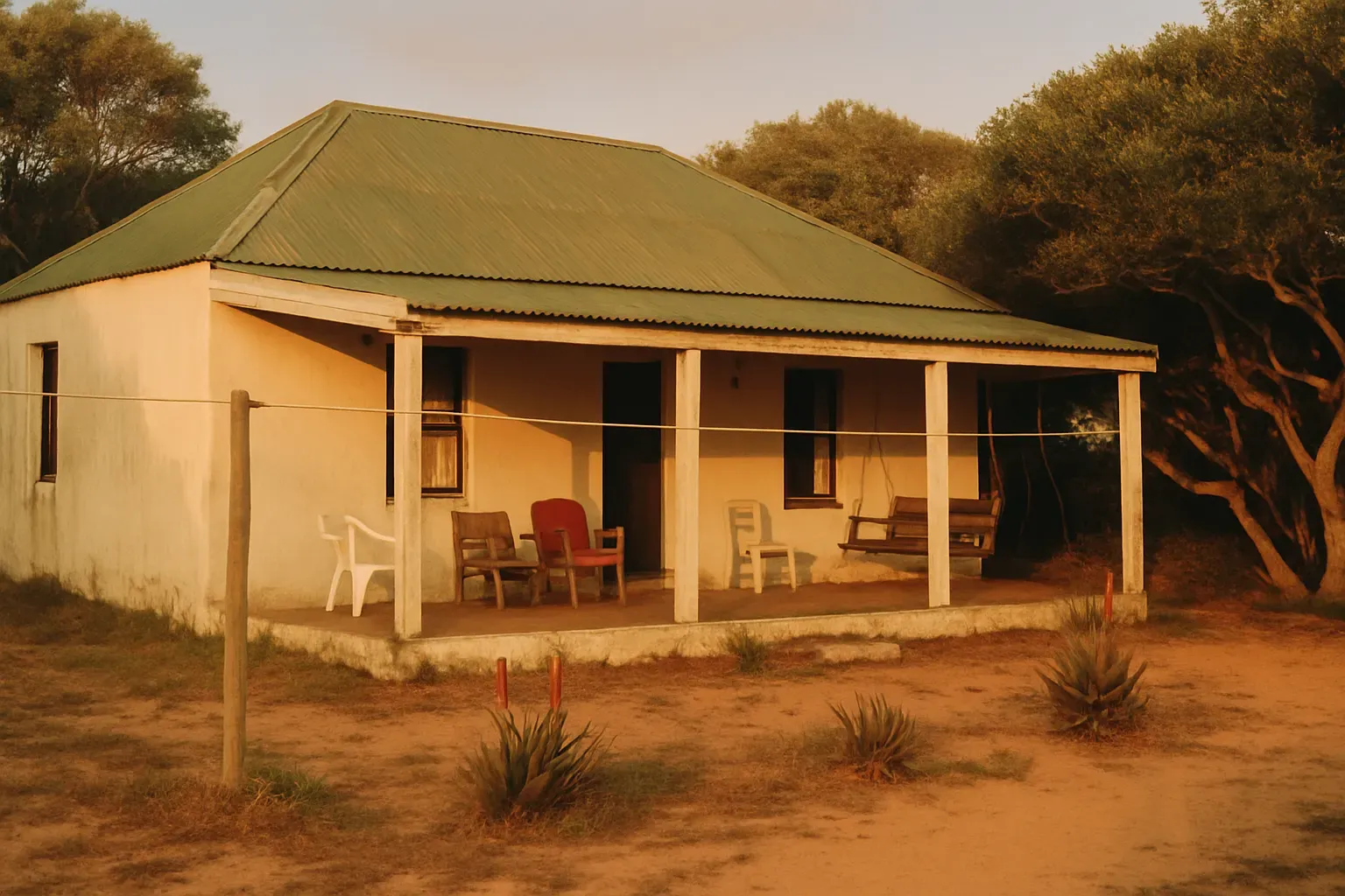 The Pa's Place retreat house with its wide veranda, surrounded by coastal trees